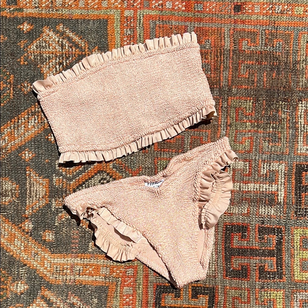 Hunza G Ruffled Tan Swim Set